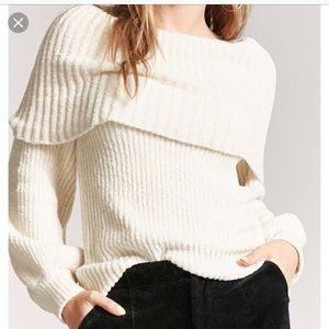 OTS Foldover White Chenille Sweater